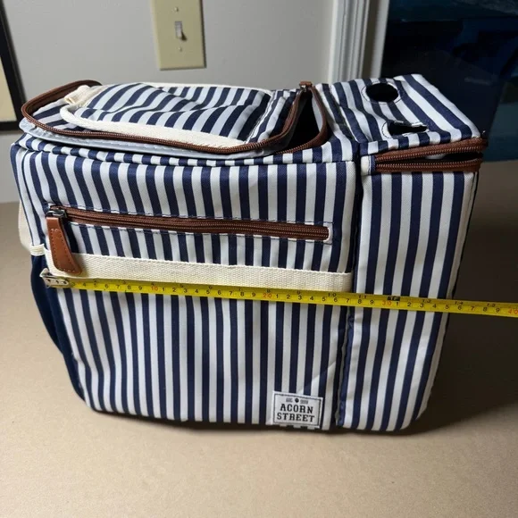Acorn Street 2 Wine Bottles, 12-Can Soft Insulated Cooler Striped With Pockets - Picture 8 of 12